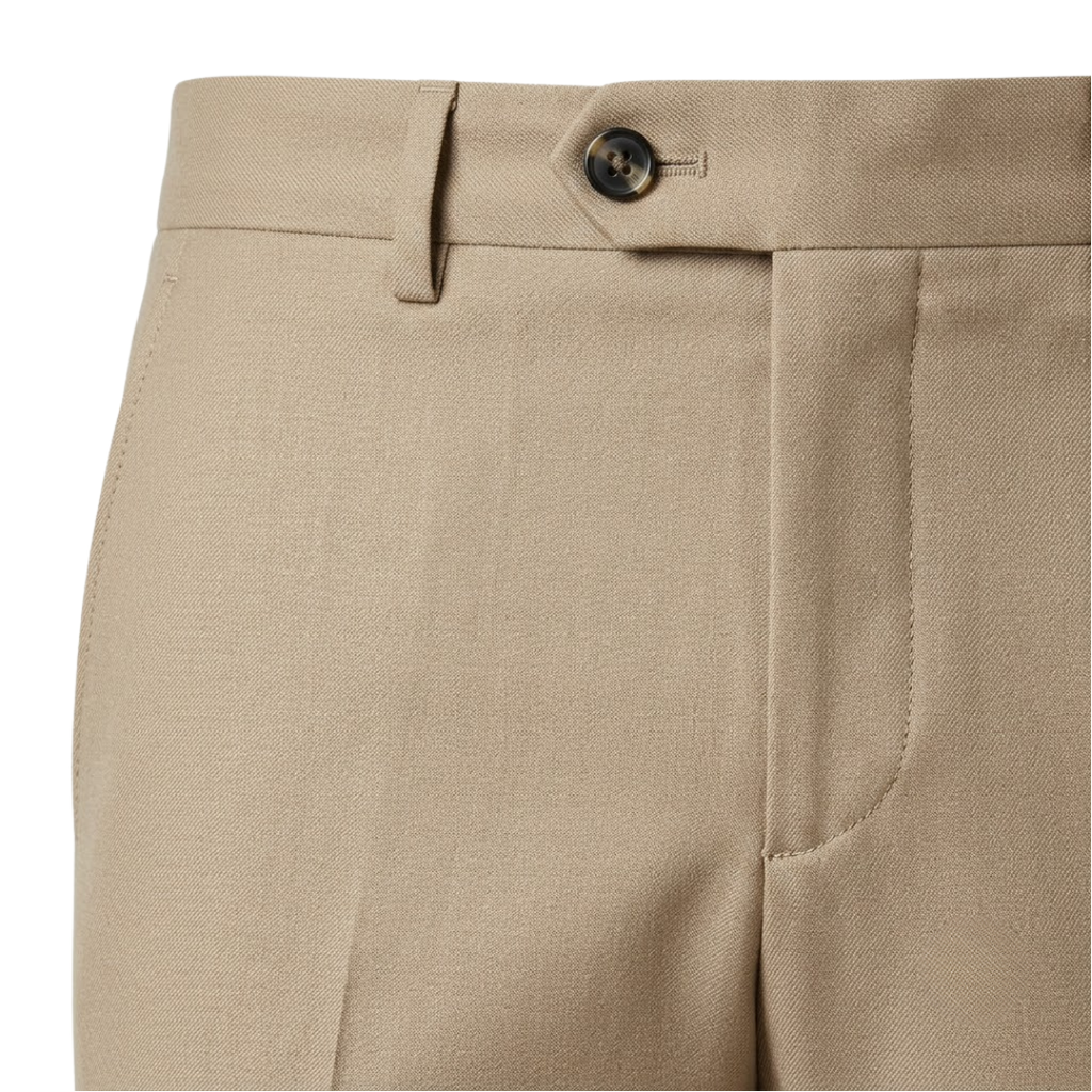 Premium Beige Worsted Wool Tailored Trousers