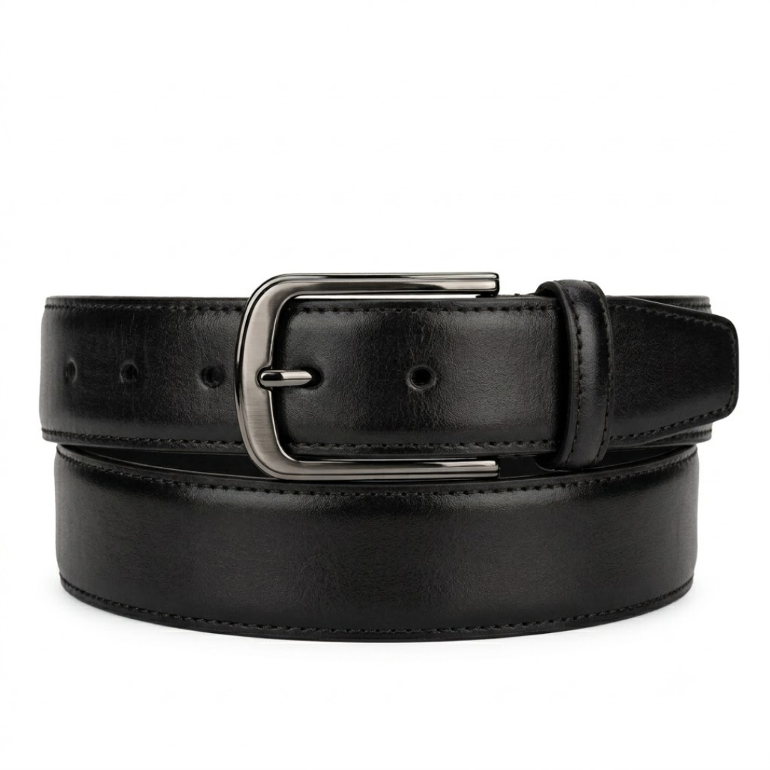 Premium Black Leather Dress Belt