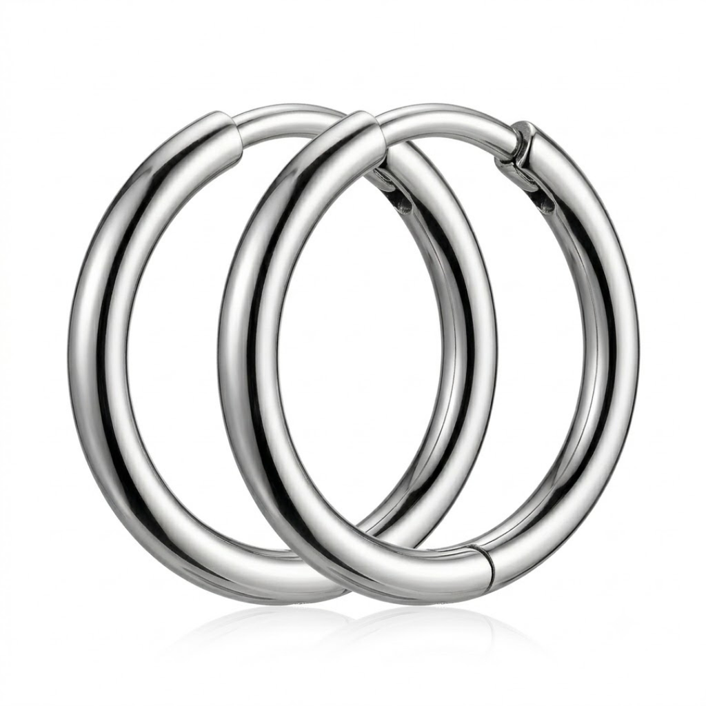 Polished Stainless Steel Circle Hoop Earring