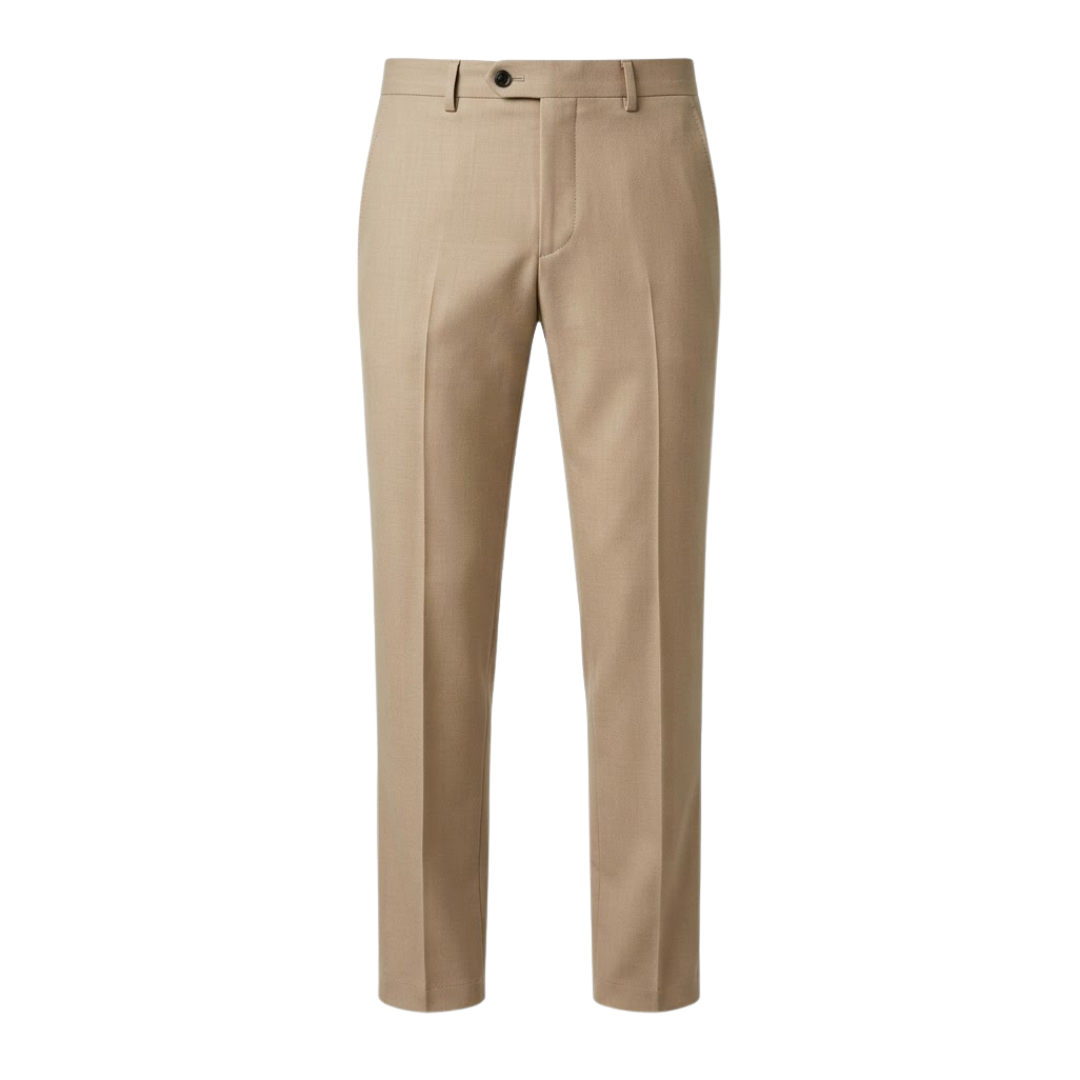 Premium Beige Worsted Wool Tailored Trousers