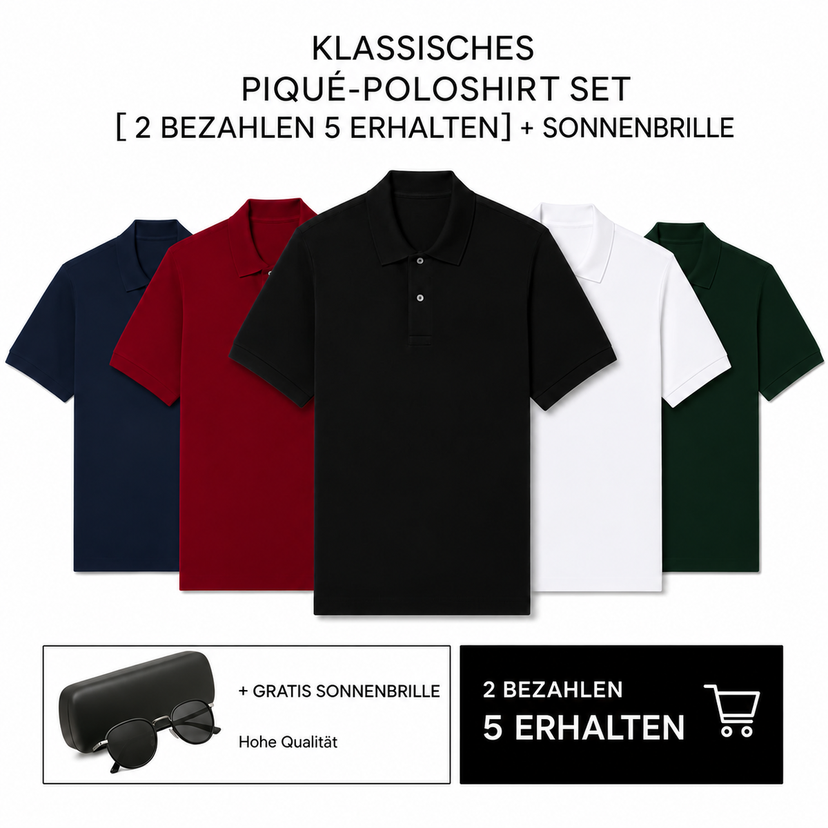 LCT KLASSISCHES PIQUÉ-POLOSHIRT SET [ 2 BEZAHLEN 5 ERHALTEN] + SONNENBRILLE